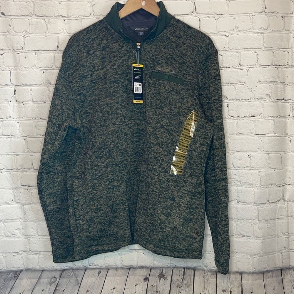 Eddie Bauer Men's Green Sweater Fleece 1/4 ip NEW with tags sie Medium
